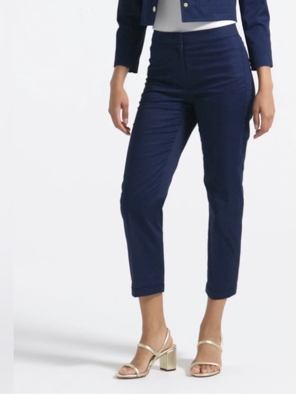 J. Crew Petite Kate Cuffed Straight Leg Navy Pant